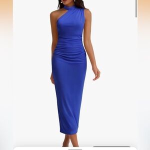 Dresstells Women’s Blue One Shoulder Mesh Ruched Bodycon Cocktail Party Dress